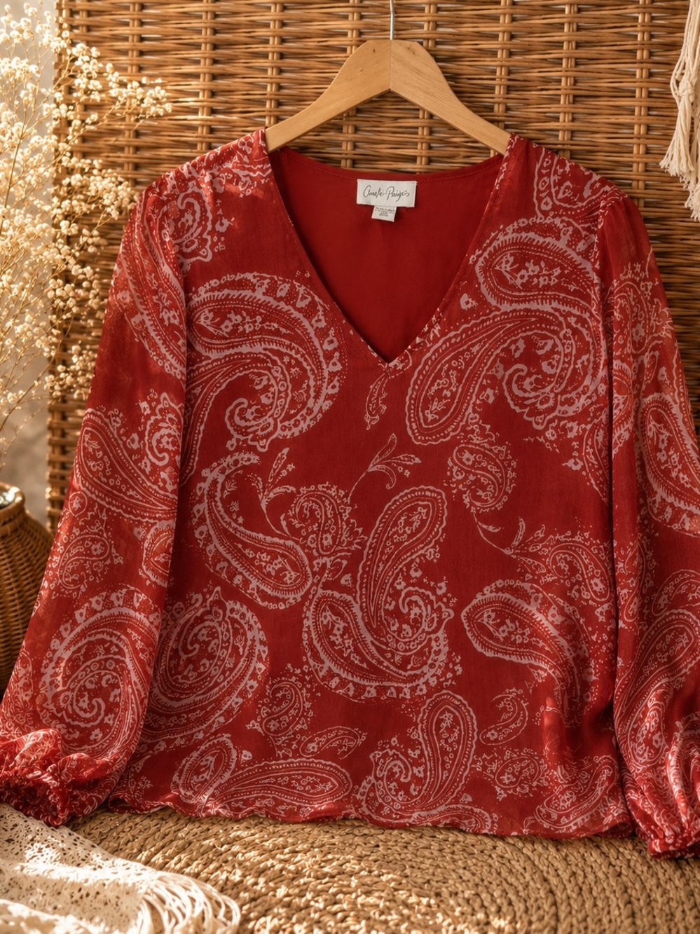 NWT Charlie Paige Rust Paisley Boho Blouse Medium Fall Transition Top